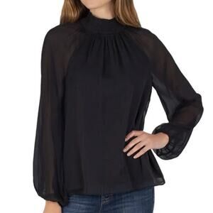 Joie Black Mock Neck Aldine Chiffon Top Size Small